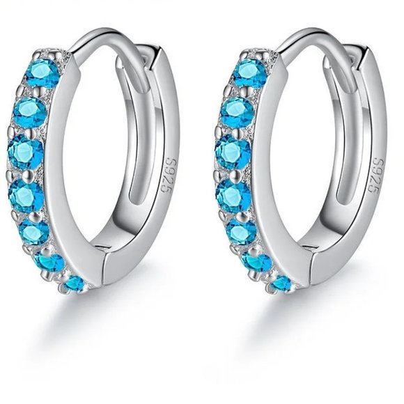 Fashion Jewelry Jewelry - Small Different Colored CZ Diamond Huggy Loop Earrings,  925 Sterling Silver!